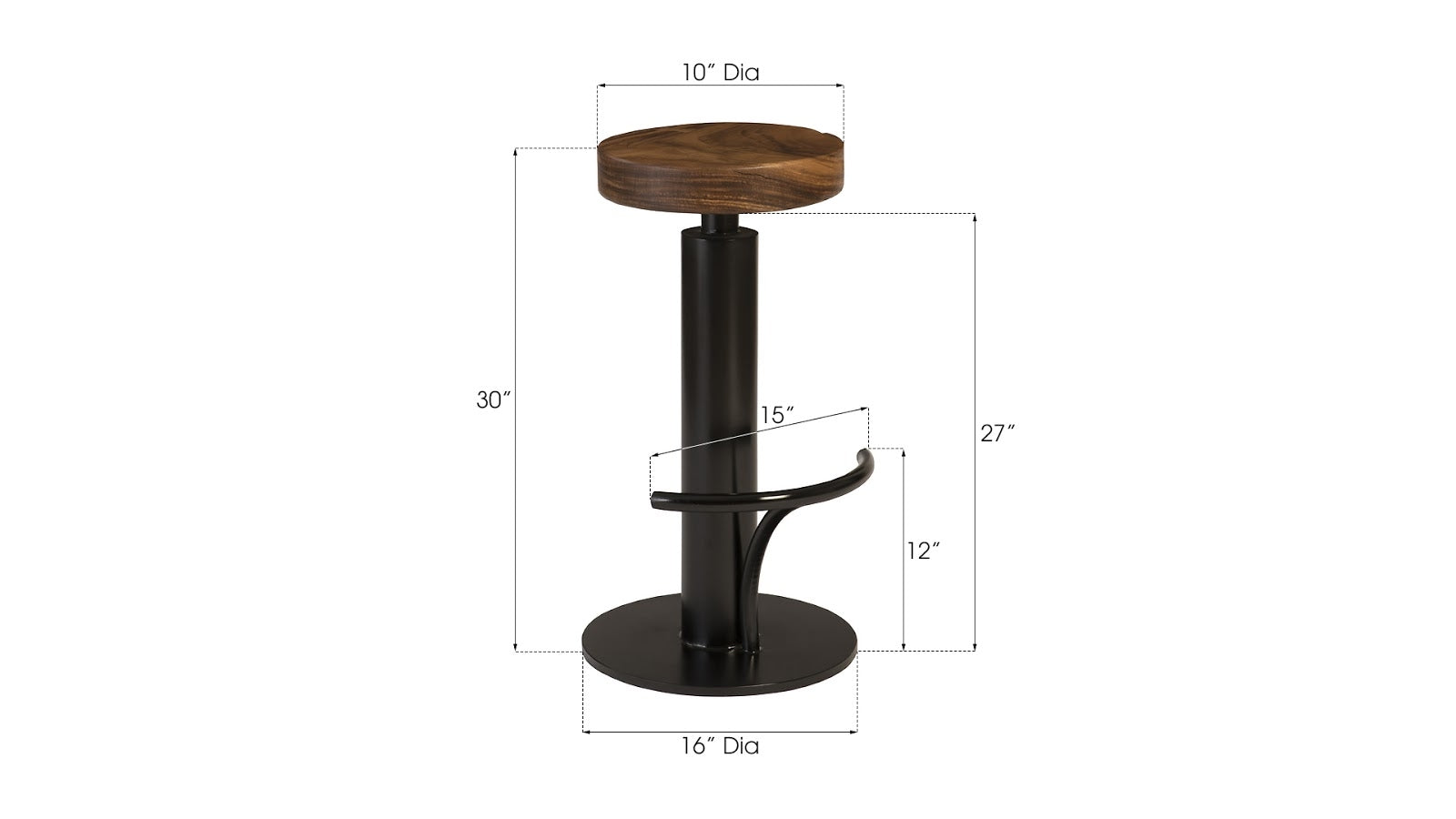 Phillips Collection Home Phillips Collection Black Iron Bar Stool, Swivel Seat, Natural