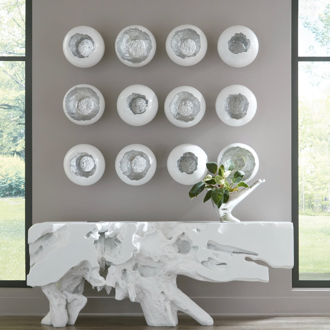 Phillips Collection Home Phillips Collection Broken Egg Wall Art, White and Silver Leaf, Set of 4