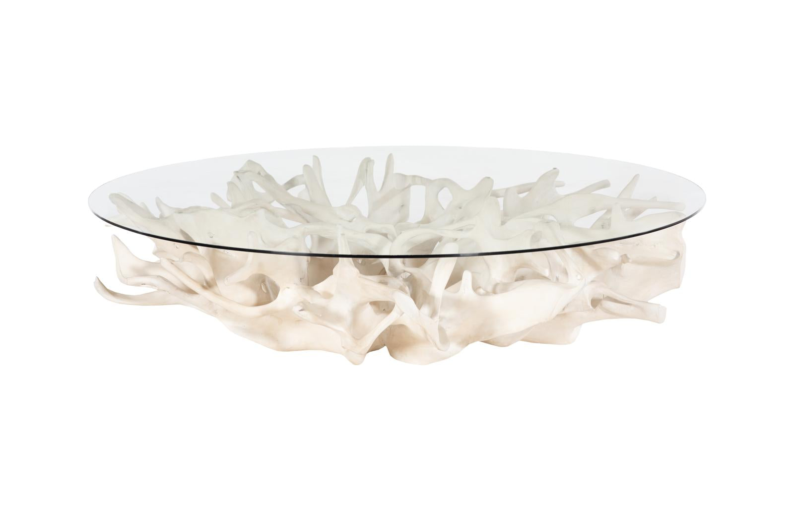 Phillips Collection Home Decor Phillips Collection Cast Root Coffee Table, Faux Bleached Finish, With 82" Glass