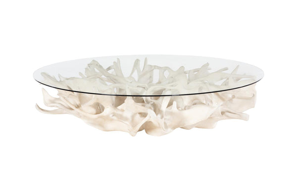 Phillips Collection Home Decor Phillips Collection Cast Root Coffee Table, Faux Bleached Finish, With 82" Glass