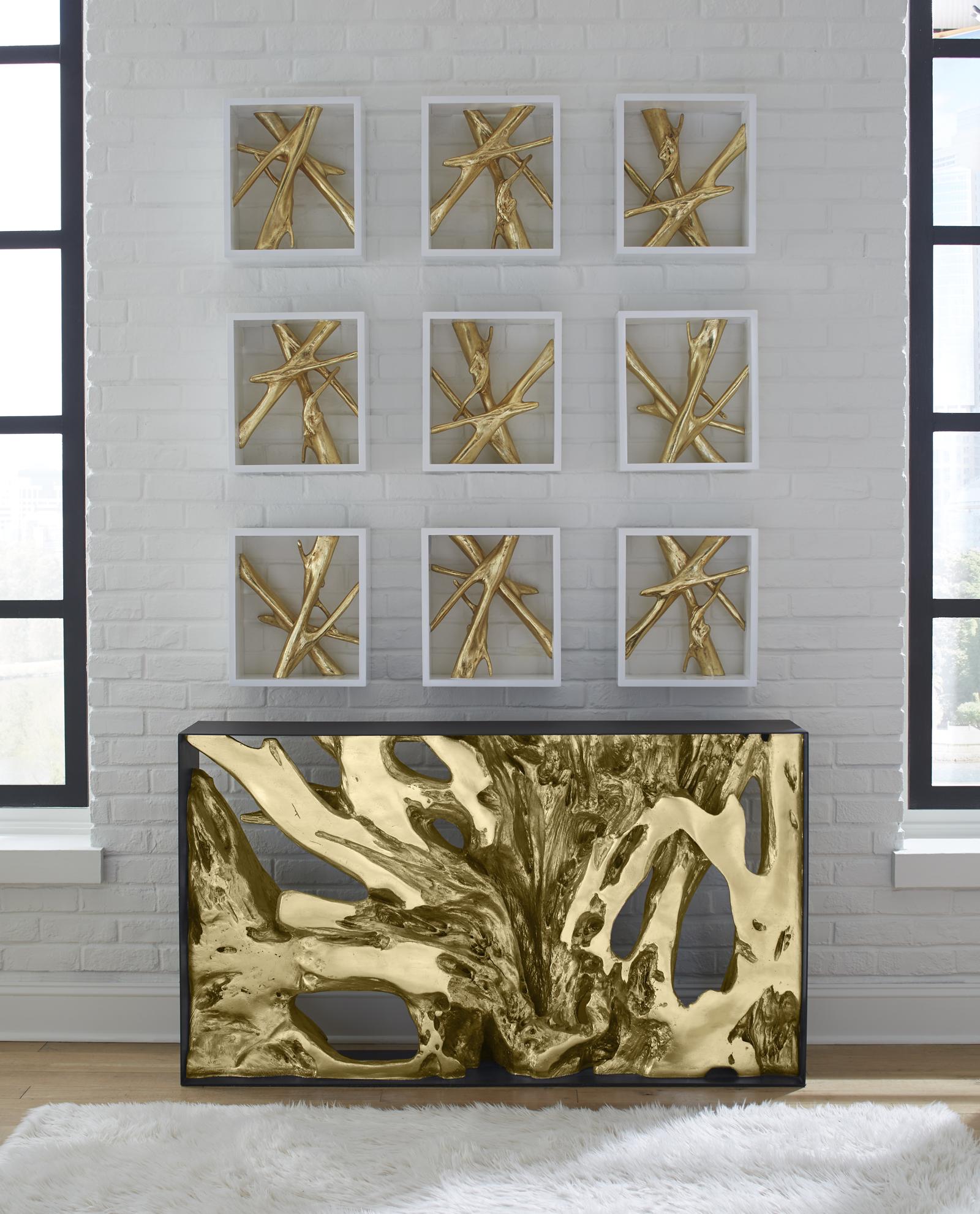 Phillips Collection Home Decor Phillips Collection Cast Root Metal Framed Console Table, Resin, Gold Leaf, SM