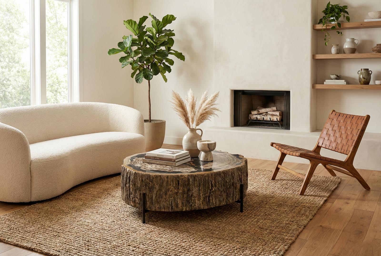 Phillips Collection Home Decor Phillips Collection Chaka Petrified Coffee Table, Mixed, With Black Legs