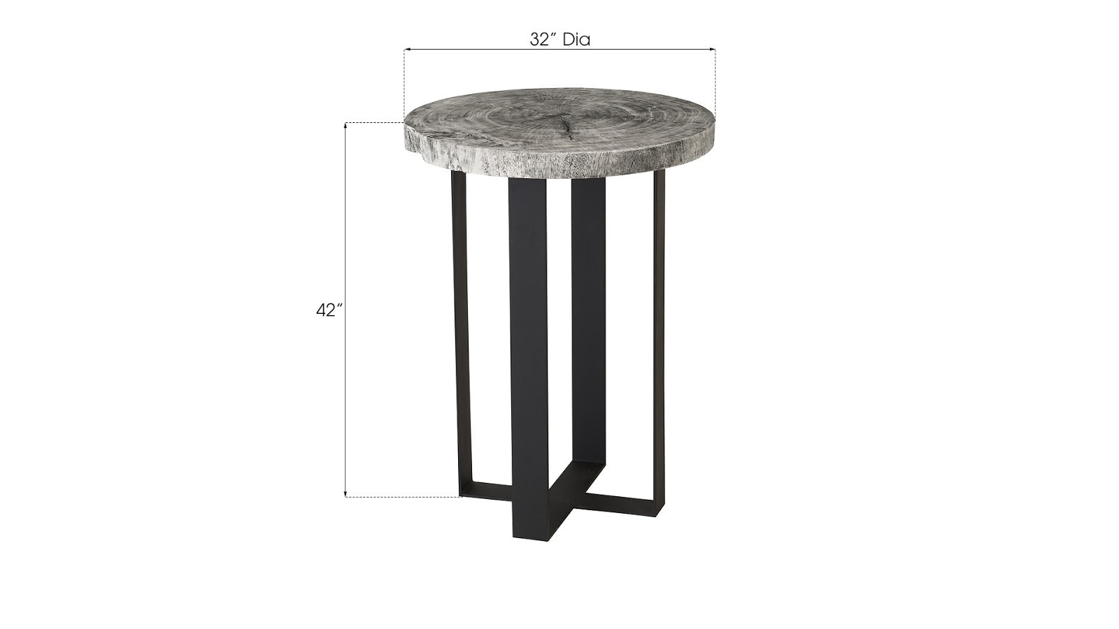 Phillips Collection Home Oversized LTL - Rate to be Quoted Phillips Collection Chuleta Bar Table on Black Metal Base, Chamcha Wood, Gray Stone