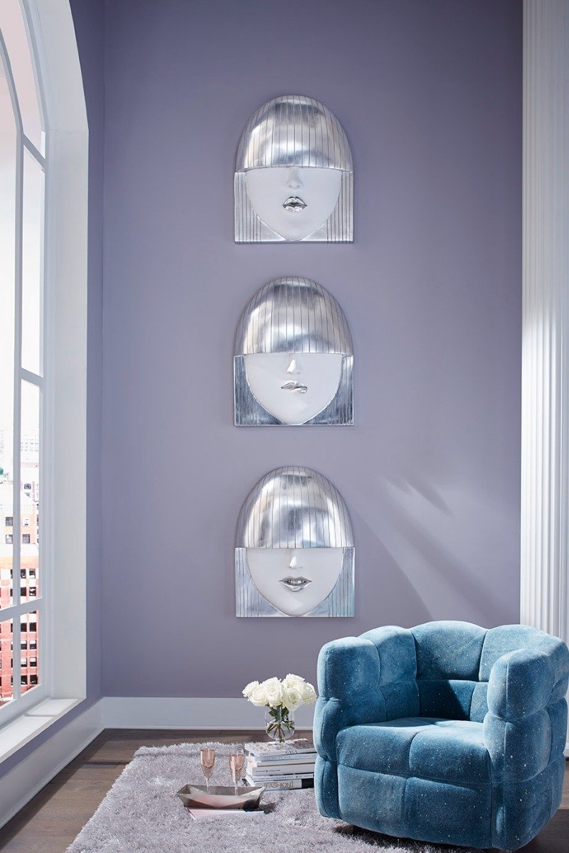 Phillips Collection Home Phillips Collection Fashion Faces Wall Art, Large, Smile, White and Silver Leaf