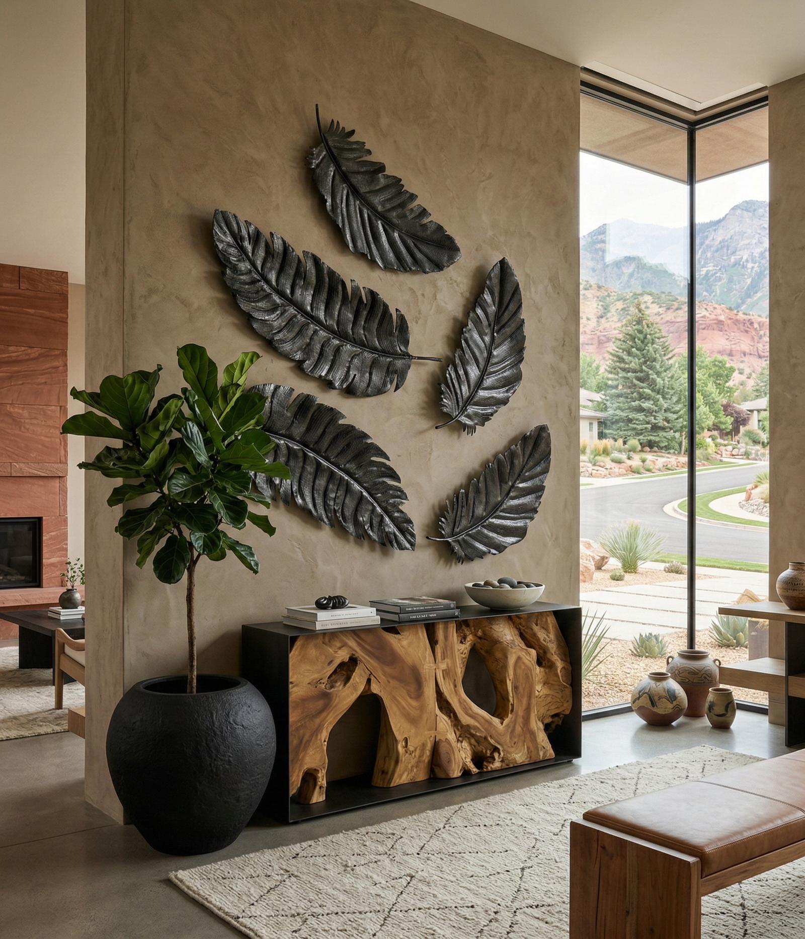 Phillips Collection Home Decor Phillips Collection Feather Wall Decor, Black, Metal, SM