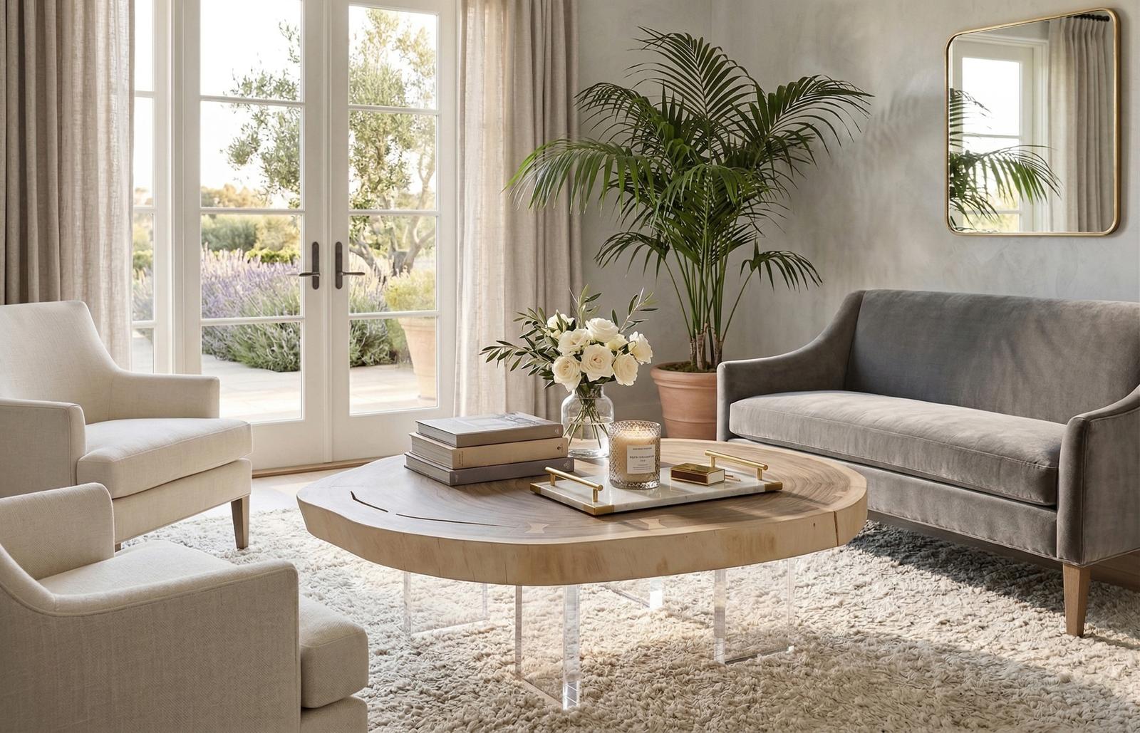 Phillips Collection Home Decor Phillips Collection Floating Coffee Table with Acrylic Legs, Bleached , Size Varies