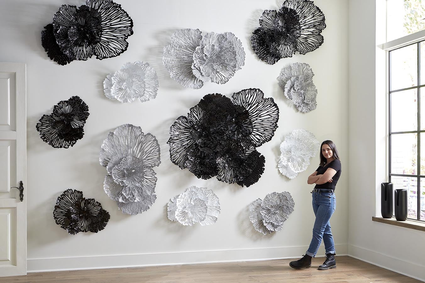 Phillips Collection Home Phillips Collection Flower Wall Art, Medium, Gray, Metal
