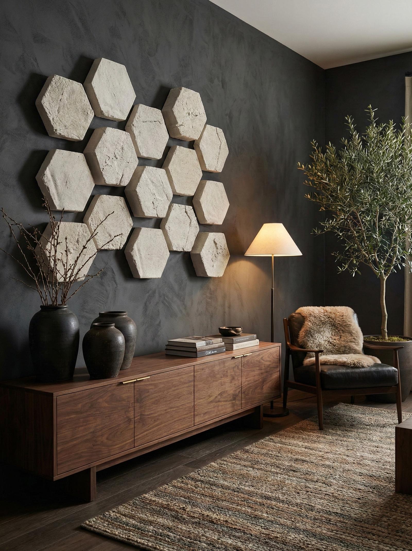 Phillips Collection Home Decor Phillips Collection Hexagon Wall Tiles, Set of 3, Roman Stone