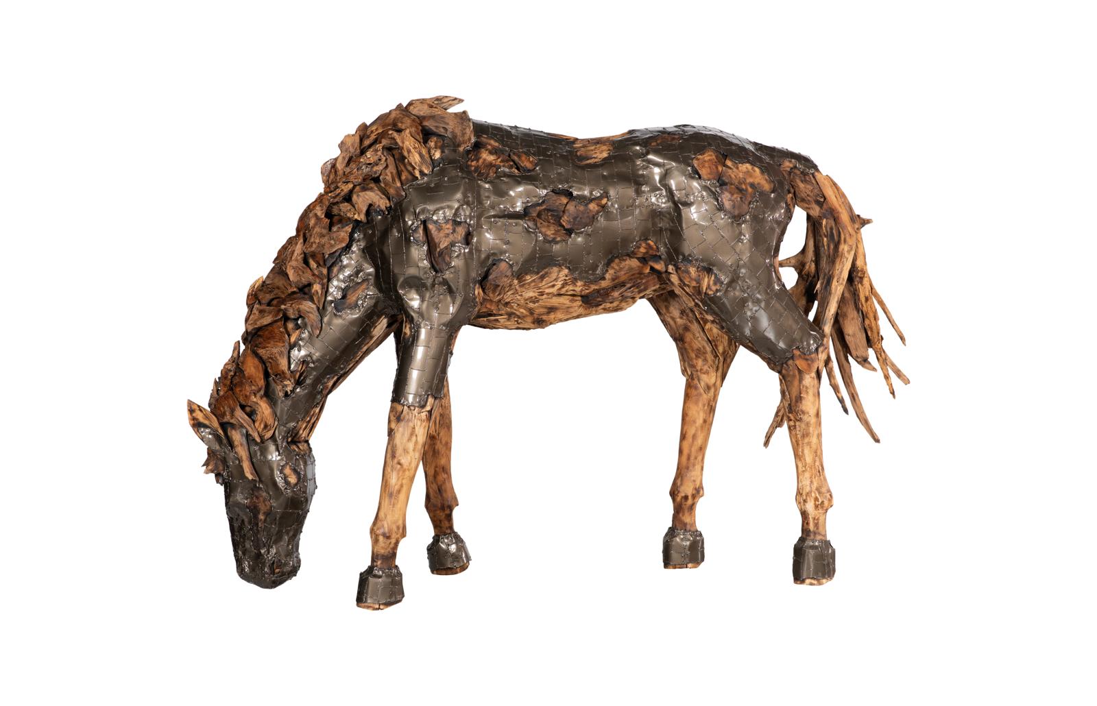 Phillips Collection Home Decor Phillips Collection Mustang Horse Armored  Sculpture, Grazing, Natural Bronze Finish