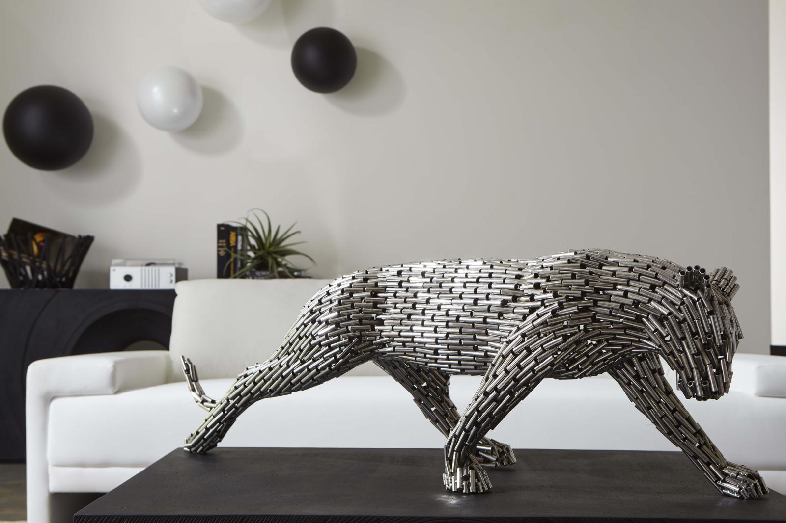 Phillips Collection Home Decor Phillips Collection Panther Pipe Sculpture, Walking, Stainless Steel, Small