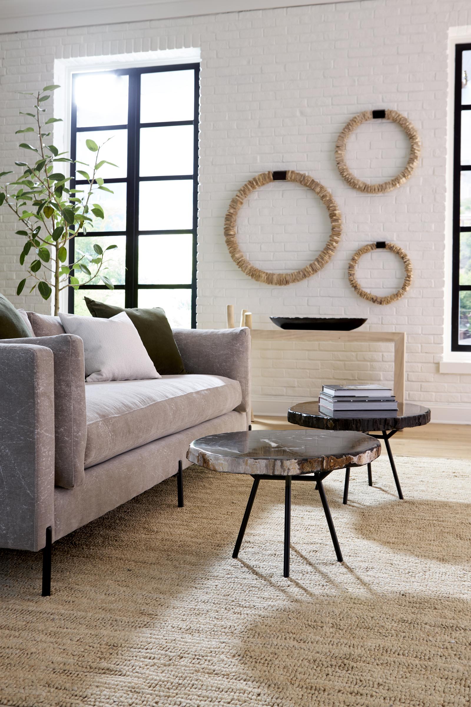 Phillips Collection Home Decor Phillips Collection Petrified Coffee Table, Round, Metal Black Base