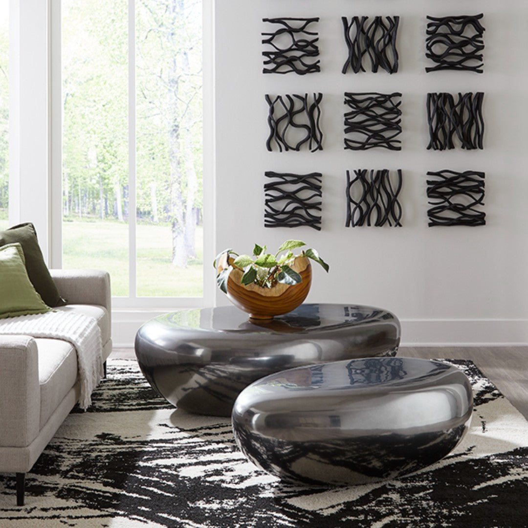 Phillips Collection Home Oversized LTL - Rate to be Quoted Phillips Collection River Stone Coffee Table, Liquid Silver, Large