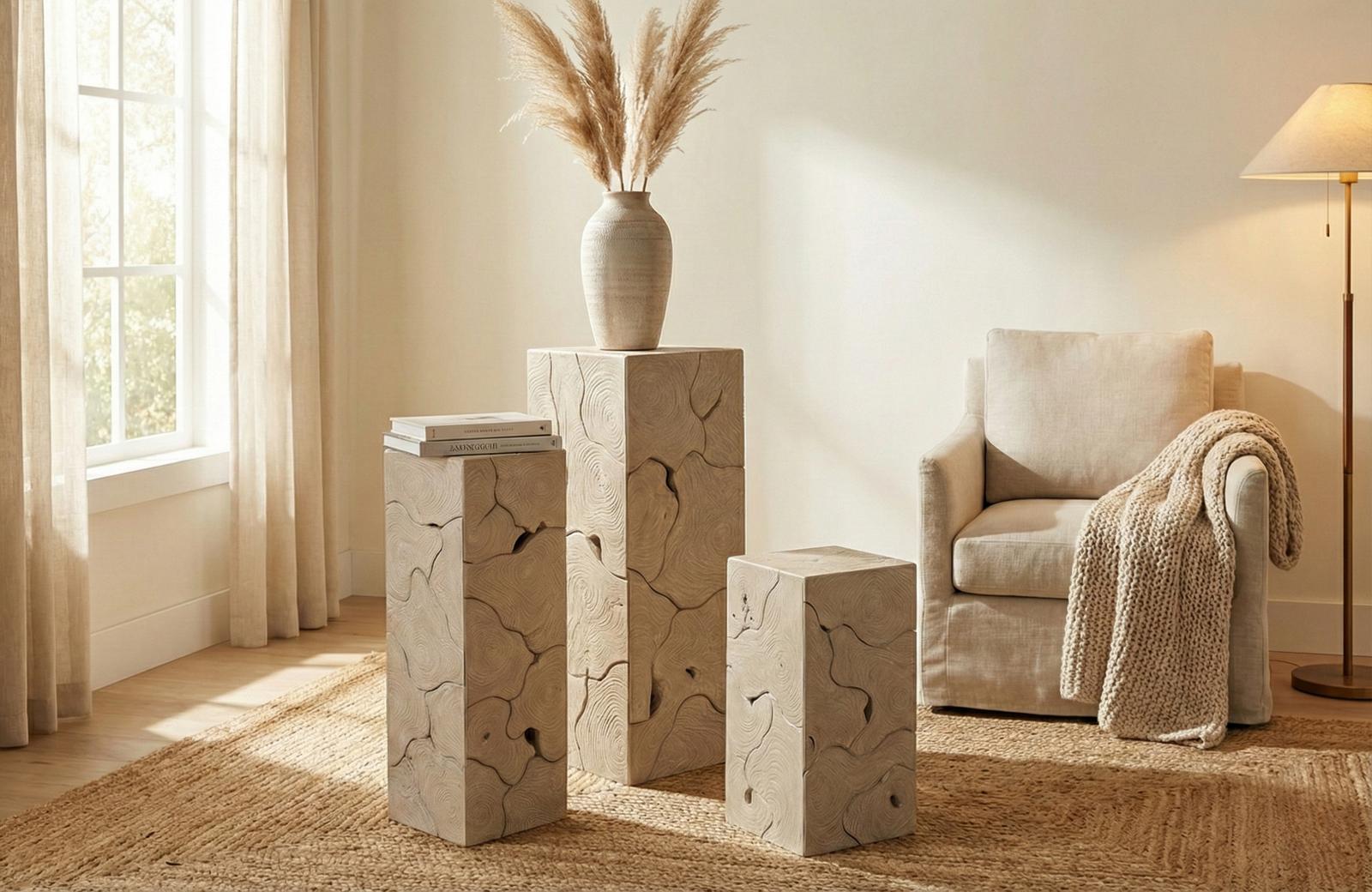 Phillips Collection Home Decor Phillips Collection Teak Slice Pedestal, Square, Oat Finish, MD