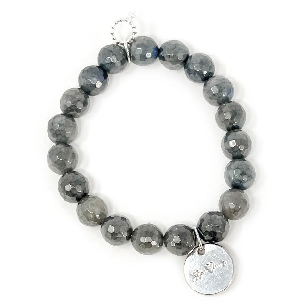 PowerBeads by jen Jewelry Average 7" 10mm Faceted Labradorite paired with Matte Silver Always Love You medal
