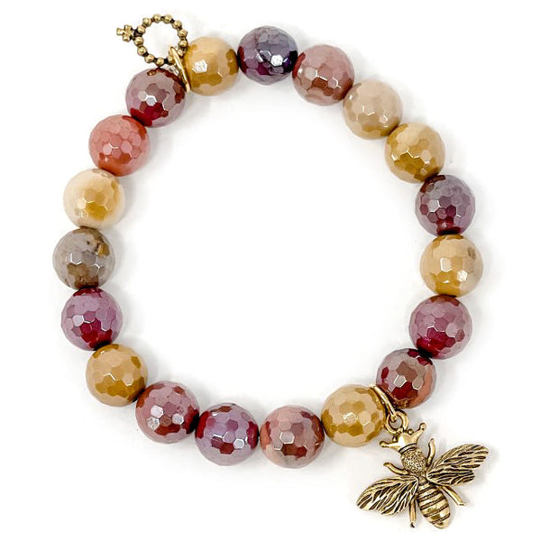 PowerBeads by jen Jewelry Average 7" 10mm Faceted Mookaite paired with a Gold Queen Bee