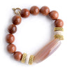 PowerBeads by jen Jewelry Average 7" 12mm Amber Goldstone paired with Brass Accents and Bermuda Agate Barrel
