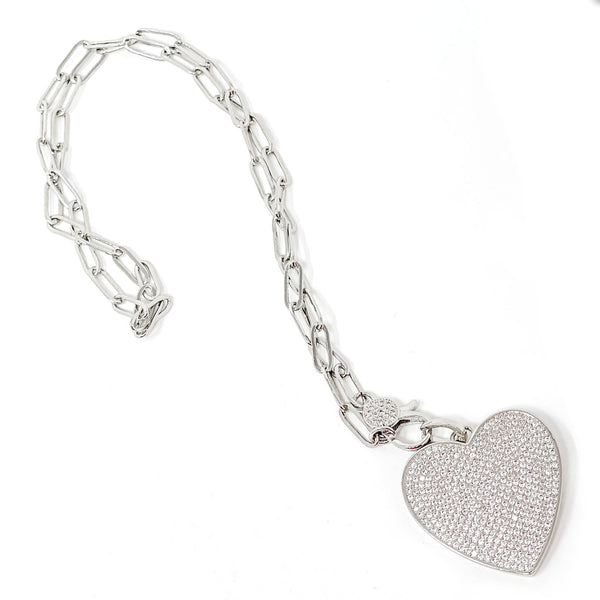 PowerBeads by jen Jewelry 18" 18" Silver Paperclip Necklace with Pave Heart