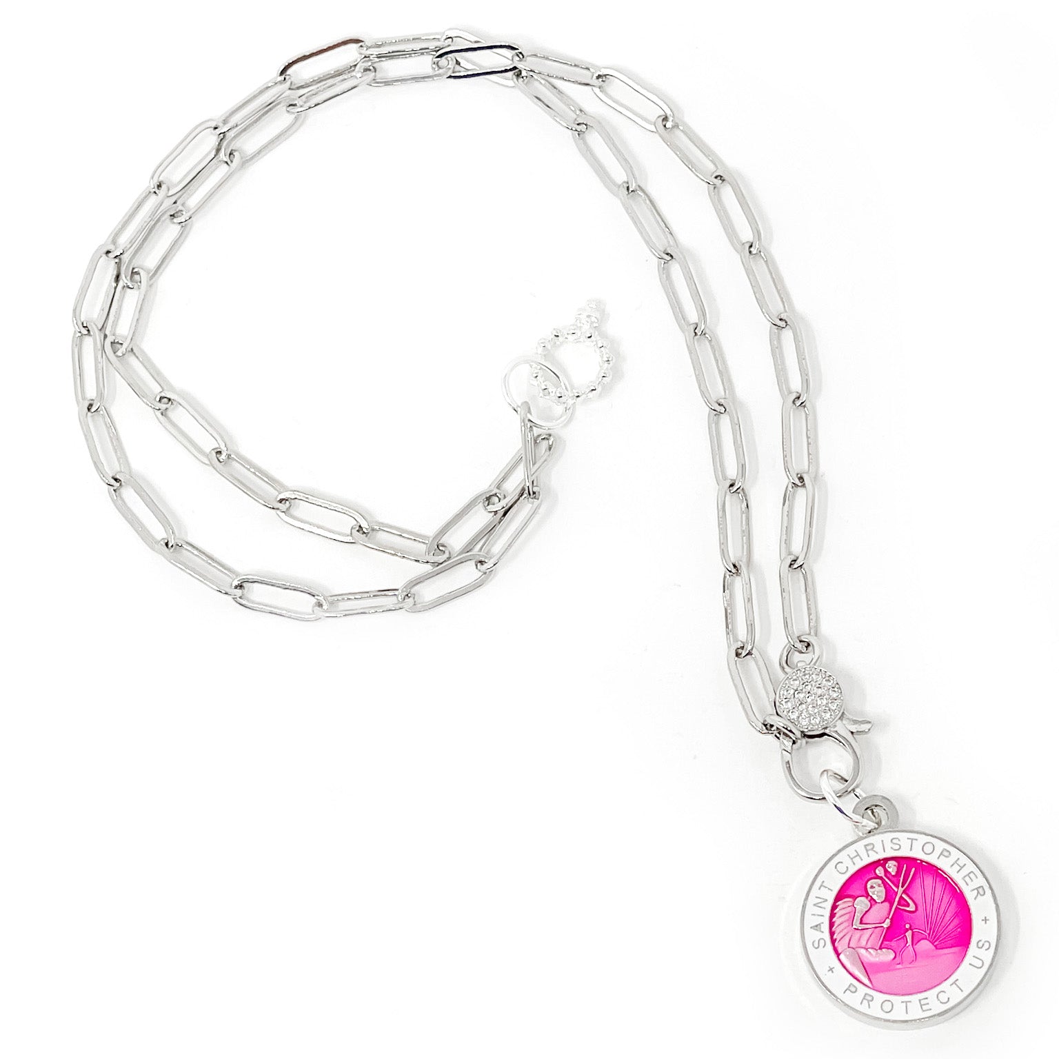 Pink st christopher necklace deals