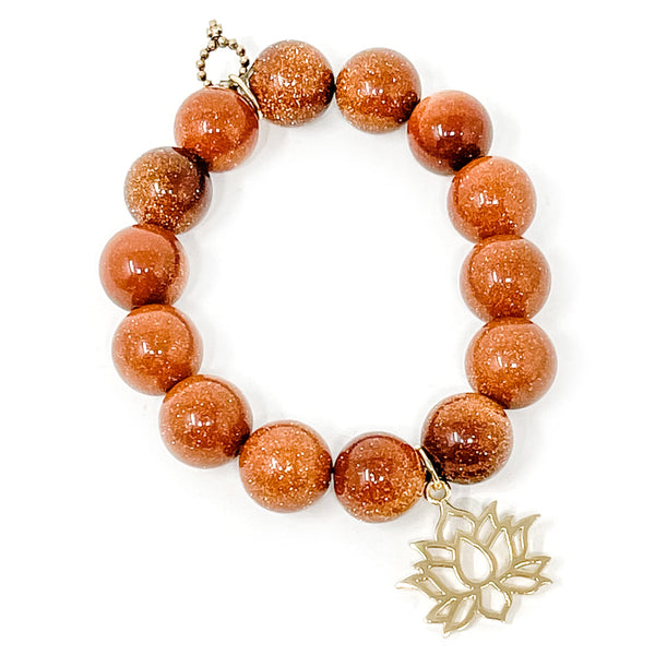 PowerBeads by jen Jewelry Average 7" Amber Goldstone with Large Gold Lotus Flower