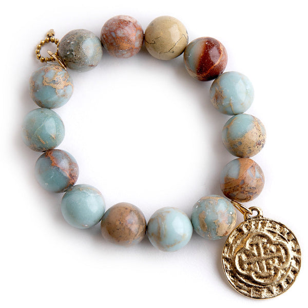 PowerBeads by jen Jewelry Average 7" Aqua Terra Jasper paired with a brass doubloon