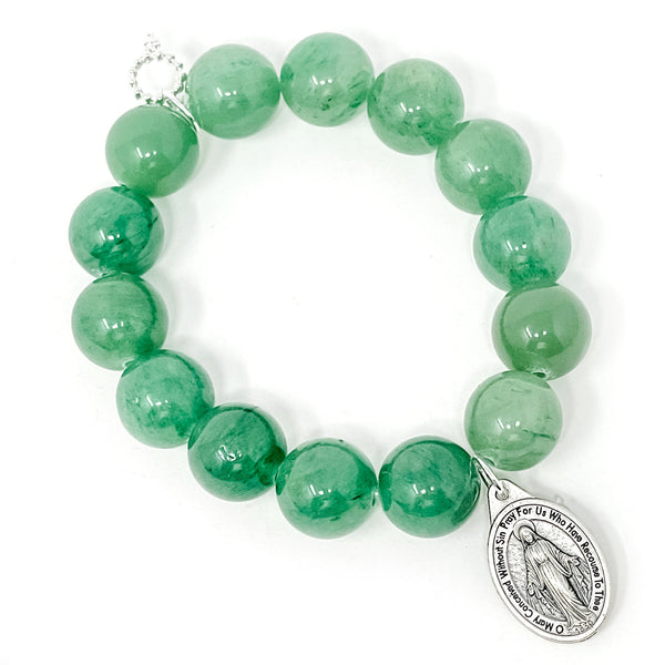 PowerBeads by jen Jewelry Average 7" Aventurine with Classic Silver Blessed Mother