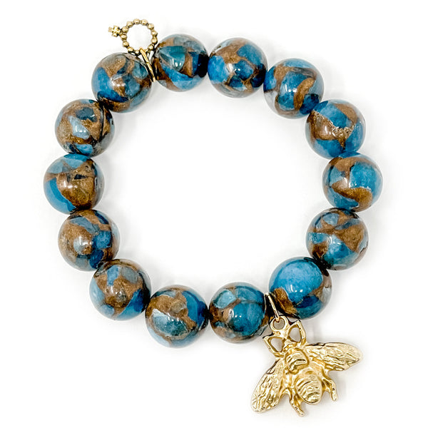 PowerBeads by jen Jewelry Average 7" Barrier Reef Jasper with Matte Gold Shiny Queen Bee