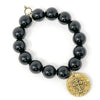 PowerBeads by jen Jewelry Average 7" Black Onyx with Gold Faith Cross