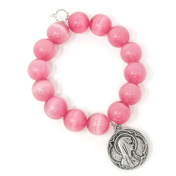 PowerBeads by jen Jewelry Average 7" Blush Calcite with Silver Detailed Blessed Mother