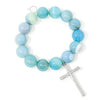 PowerBeads by jen Jewelry Average 7" Caribbean Agate with Large Silver Classic Cross
