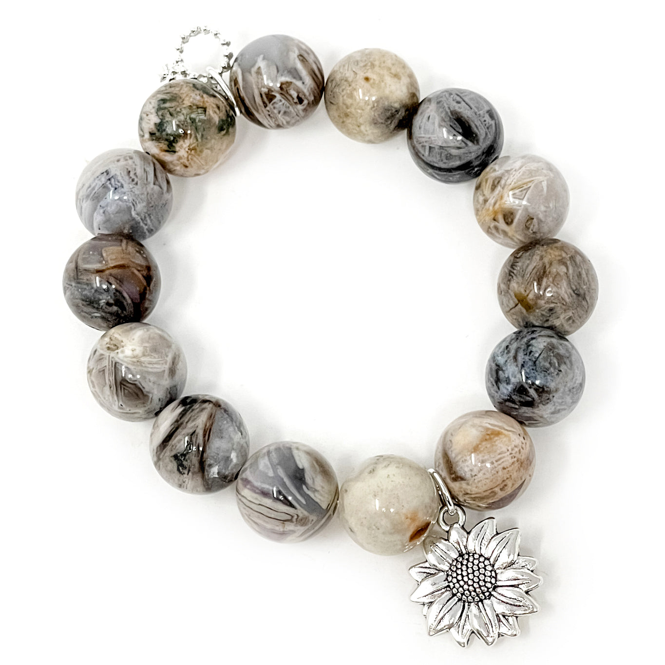 PowerBeads by jen Jewelry Average 7" Cathedral Agate with Silver Sunflower