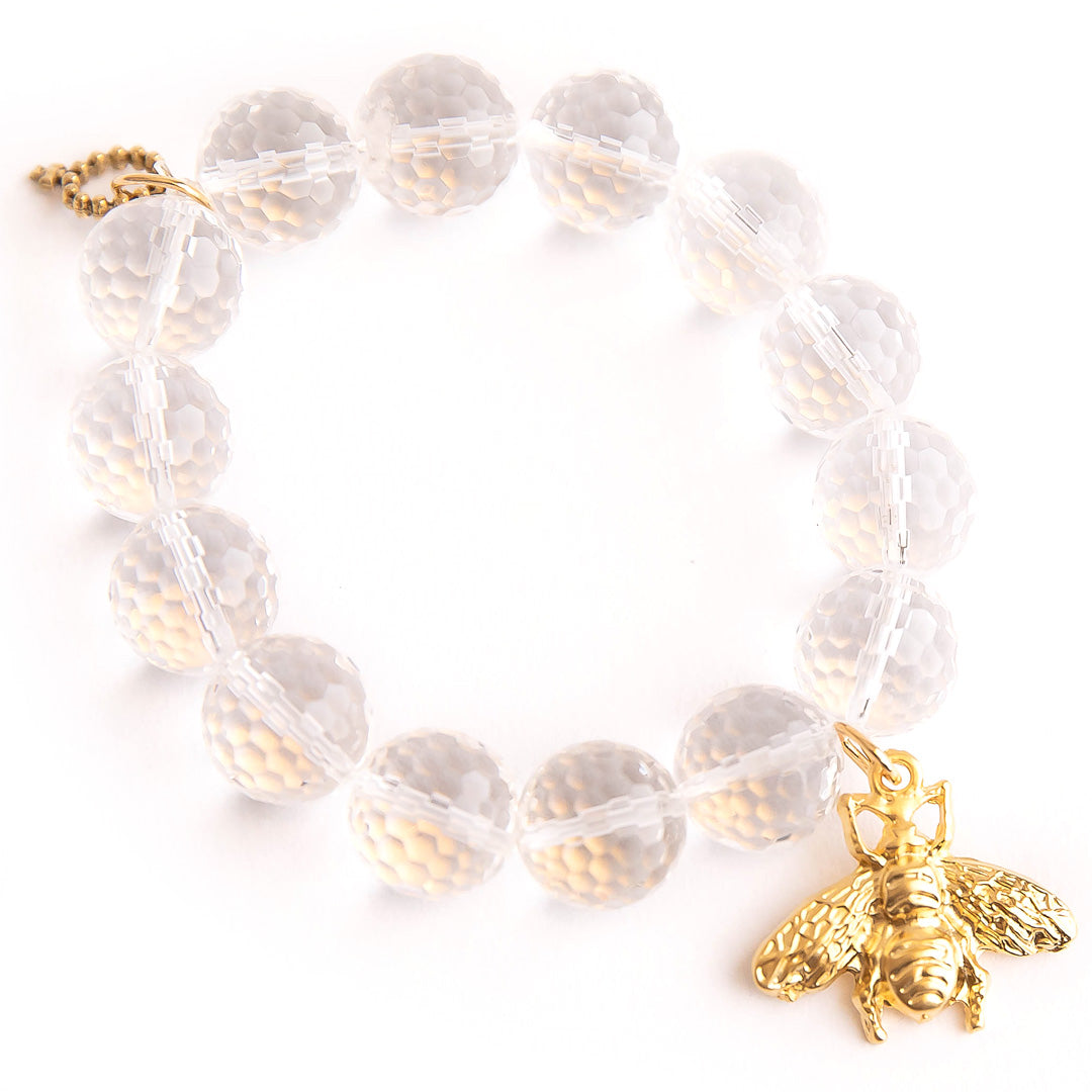 PowerBeads by jen Jewelry Average 7" Clear cut quartz paired with a brushed bronze queen bee