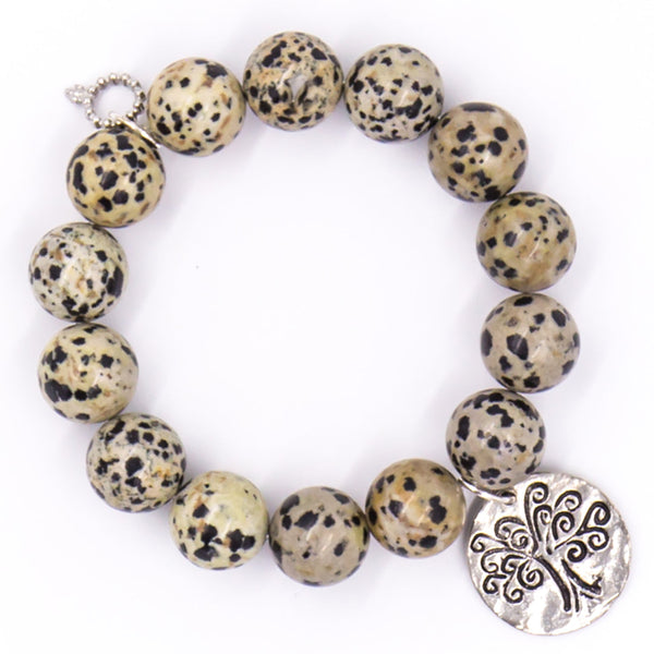 PowerBeads by jen Jewelry Average 7â€ Dalmatian jasper with hammered silver tree of life