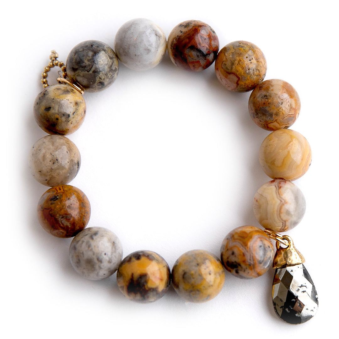 PowerBeads by jen Jewelry Average 7" Desert Sand Agate with Pyrite Droplet