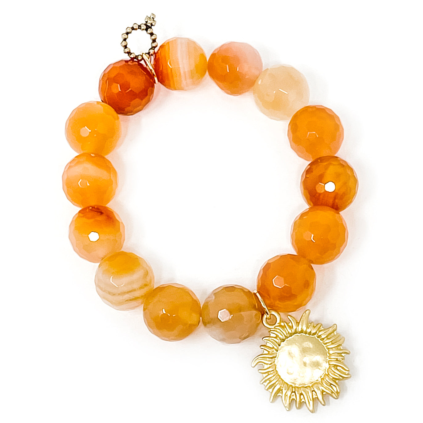 PowerBeads by jen Jewelry Average 7" Faceted Bermuda Agate with Matte Gold Sunflower
