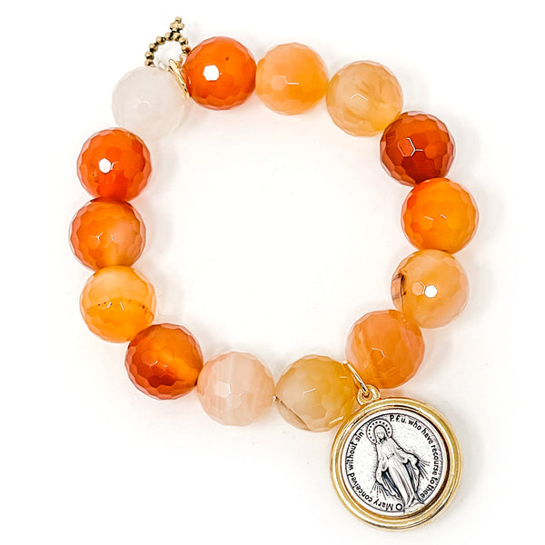 PowerBeads by jen Jewelry Average 7" Faceted Bermuda Agate with Two Toned Blessed Mother