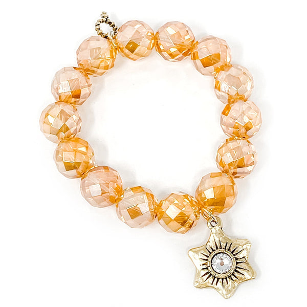 PowerBeads by jen Jewelry Average 7" Faceted Gold Iridescent Quartz with Gold Crystal Star of Hope