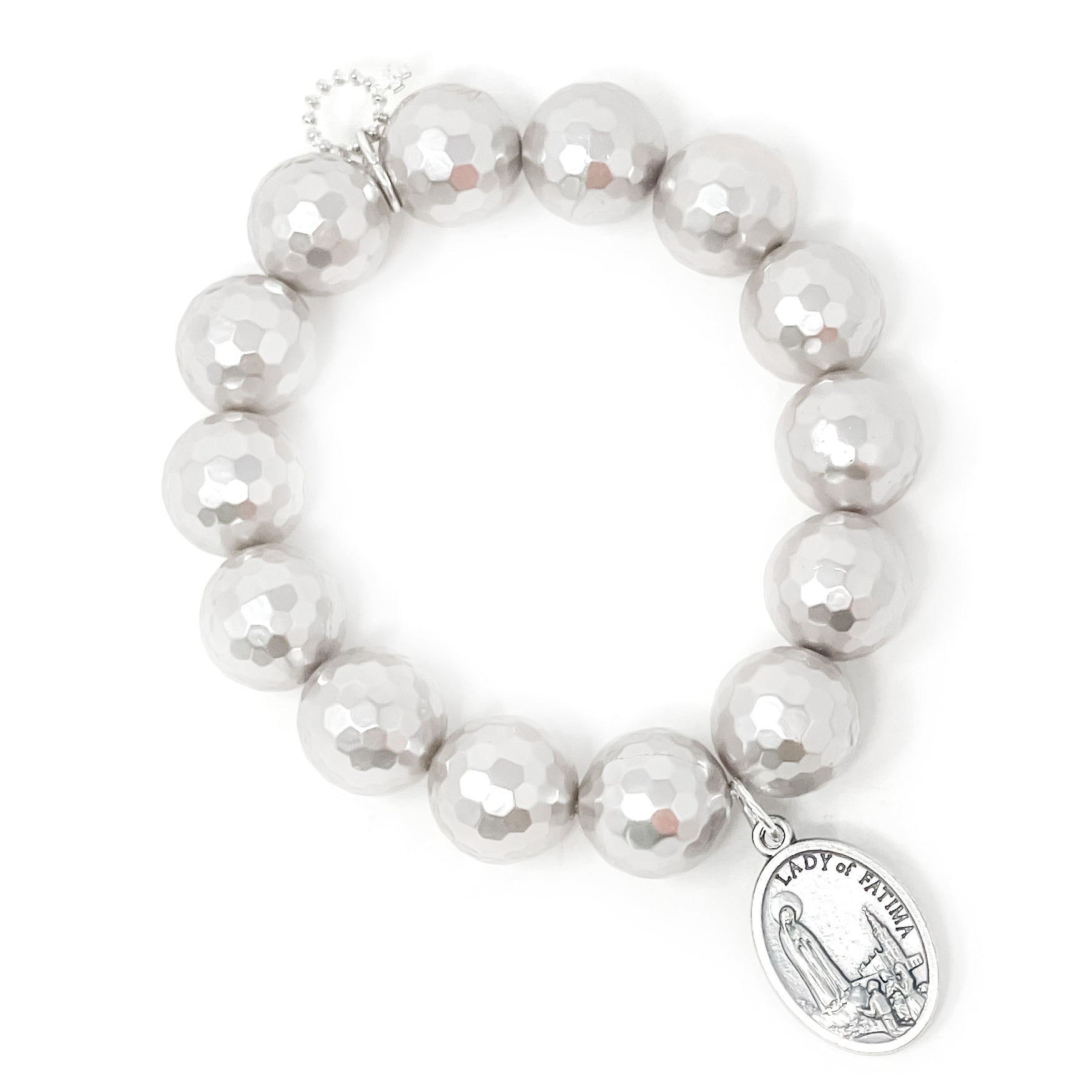 PowerBeads by jen Jewelry Average 7" Faceted Mother of Pearl with Lady of Fatima-Patron Saint of Health & Wealth