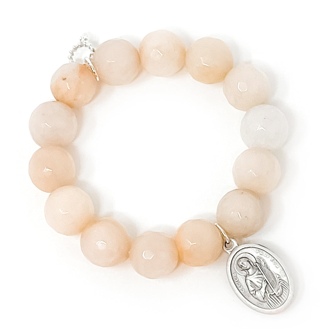 PowerBeads by jen Jewelry Average 7" Faceted Pink Aventurine with Saint Cecilia-Patron Saint of Music