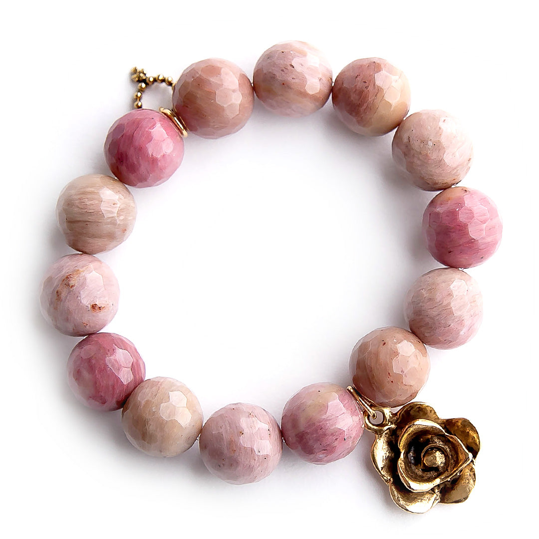 PowerBeads by jen Jewelry Average 7" Faceted Rhodochrisite paired with gold artisan flower