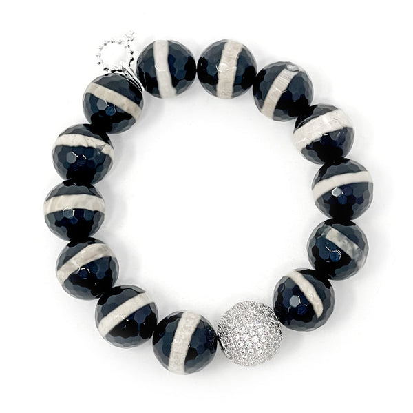 PowerBeads by jen Jewelry Average 7" Faceted Safari Agate with Gunmetal Micropave