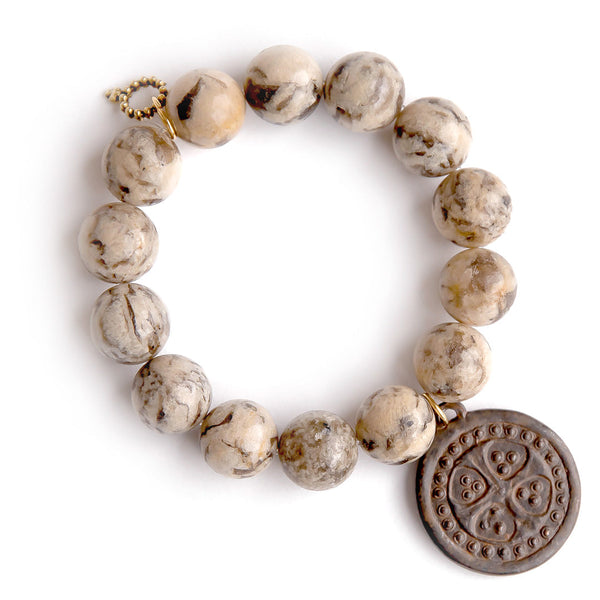 PowerBeads by jen Jewelry Average 7" Feldspar paired with a dark bronze dotted cross disc