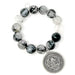 PowerBeads by jen Jewelry Average 7" Grey Owl Quartz with Large Silver Braided St. Benedict