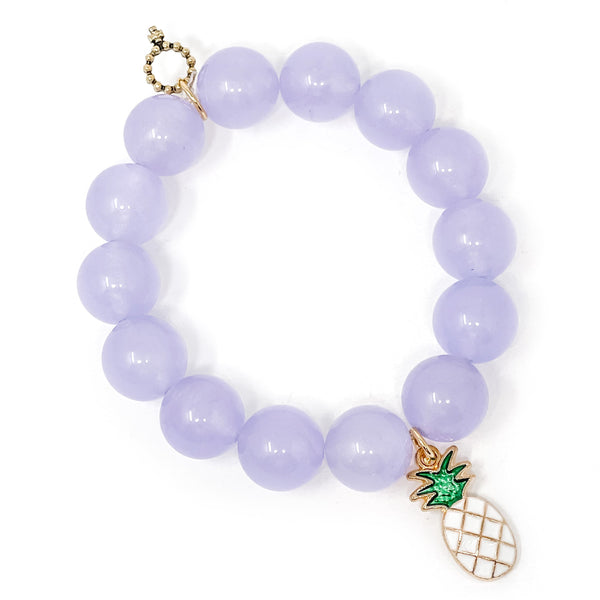 PowerBeads by jen Jewelry Average 7" Lavendar Jade with White Enameled Pineapple