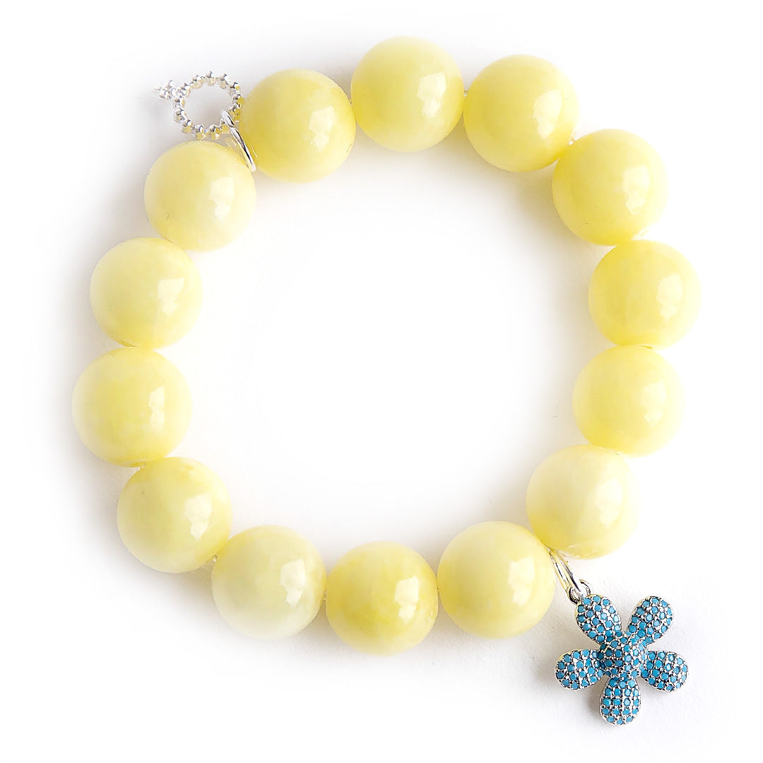 PowerBeads by jen Jewelry Average 7" Lemonade jade paired with a turquoise pave flower