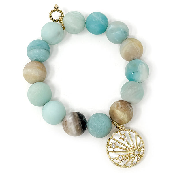 PowerBeads by jen Jewelry Average 7" Matte Amazonite with Mother of Pearl Starburst
