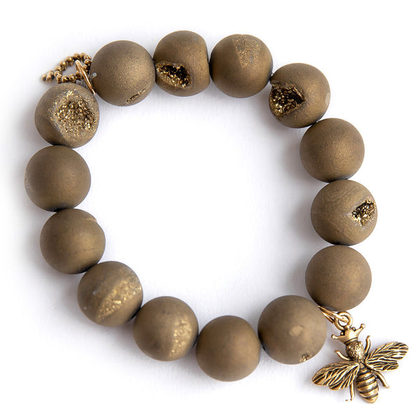 PowerBeads by jen Jewelry Average 7" Matte bronze druzy agate paired with a brass queen bee