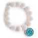 PowerBeads by jen Jewelry Average 7" Matte white lace agate paired with an aqua blue enameled lucky charms medal