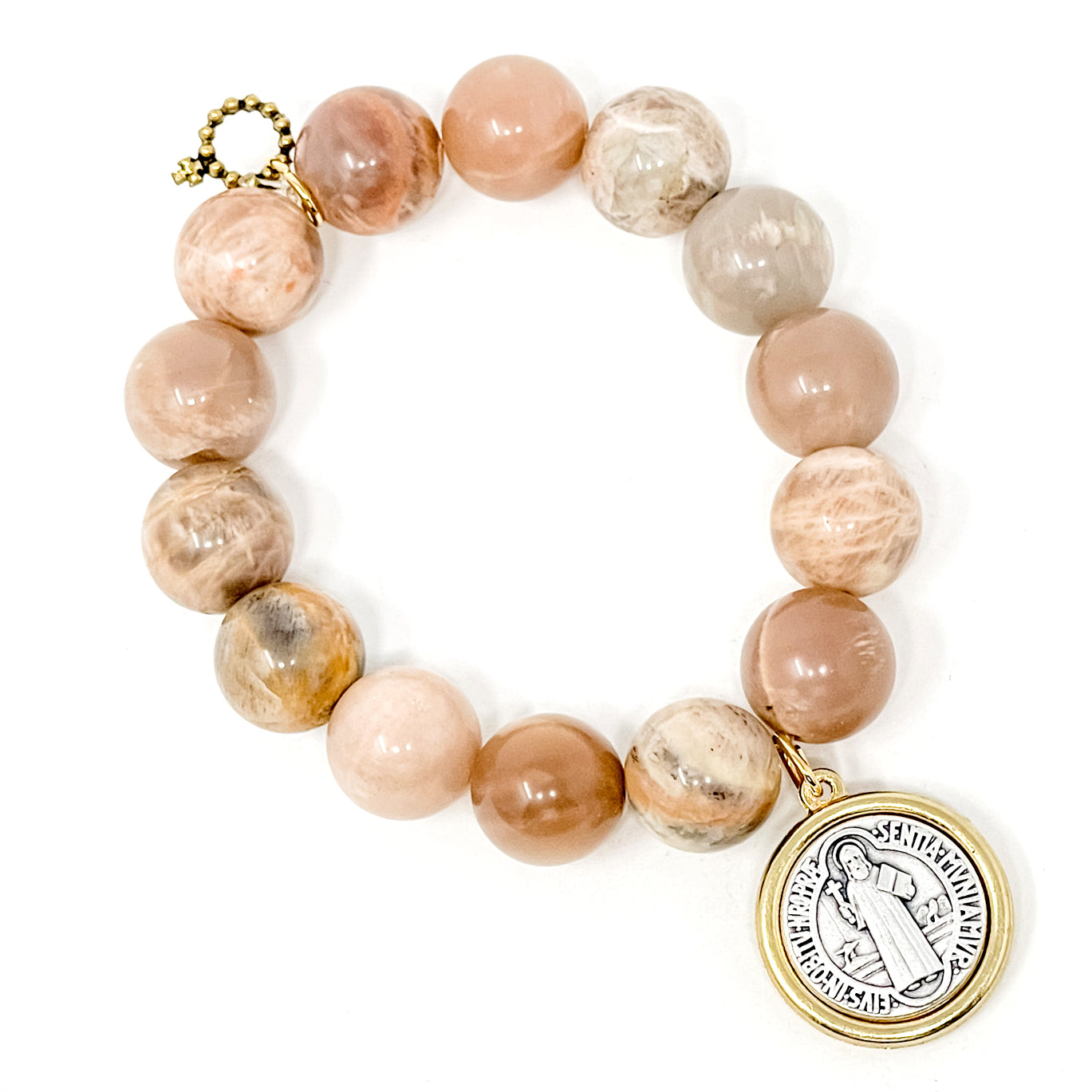 PowerBeads by jen Jewelry Average 7" Moonstone with Two Toned St. Benedict