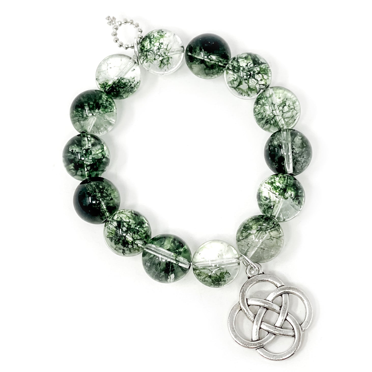 PowerBeads by jen Jewelry Average 7" Moss Quartz with Silver Celtic Knot
