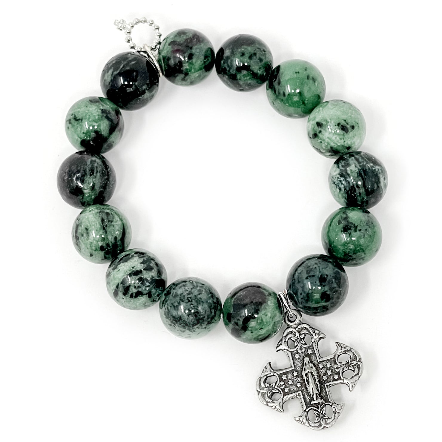 PowerBeads by jen Jewelry Average 7" O'Malley Jasper with Antiqued Notre Dame Cross